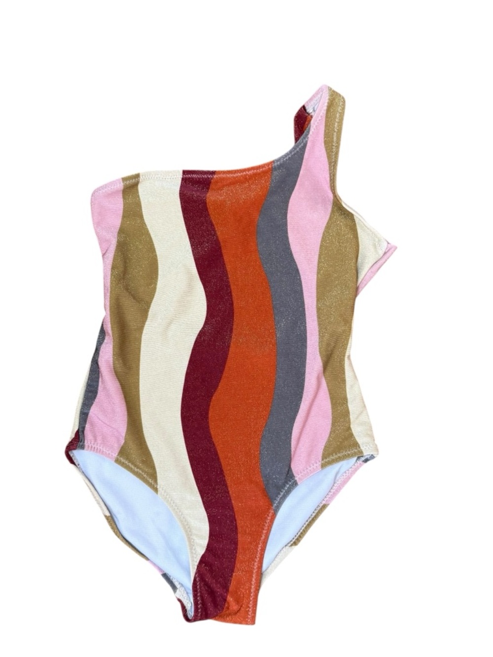 Zara Girls One Shoulder Rainbow Stripe One Piece Swimsuit Size 8-9